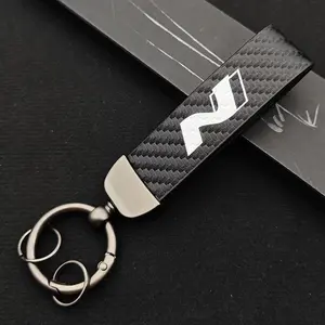 2025 Luxury Carbon Leather Logo NLine N Keyring Women Men Car Keychain For Hyundai i20 i30 Elantra Kona Sonata Tucson Accessorie