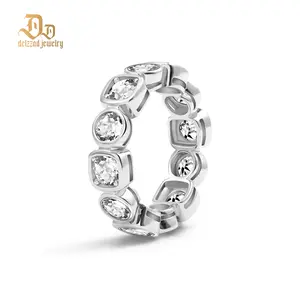 Delzzad 6ct Luxury Hip Hop Ring Round D Color VVS Synthetic Moissanite Ring Band S925 Christmas Gift For Men Women