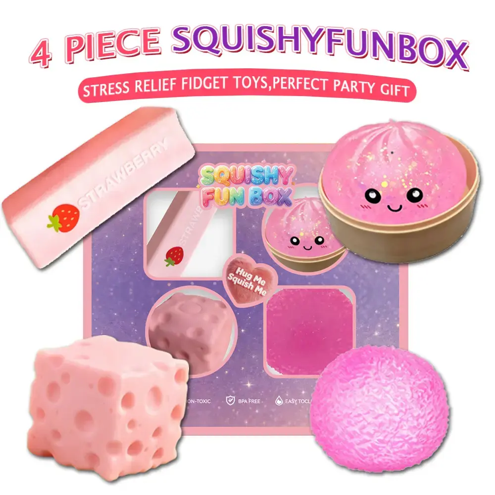4-Pack Soft Squishy Toys, Mixed Slow & Fast Rebound Silicone Toys, stress relief toy，Assorted Styles, Perfect Gifts for Day, Father's Day, Teacher's Day, Birthdays Parties summerwins