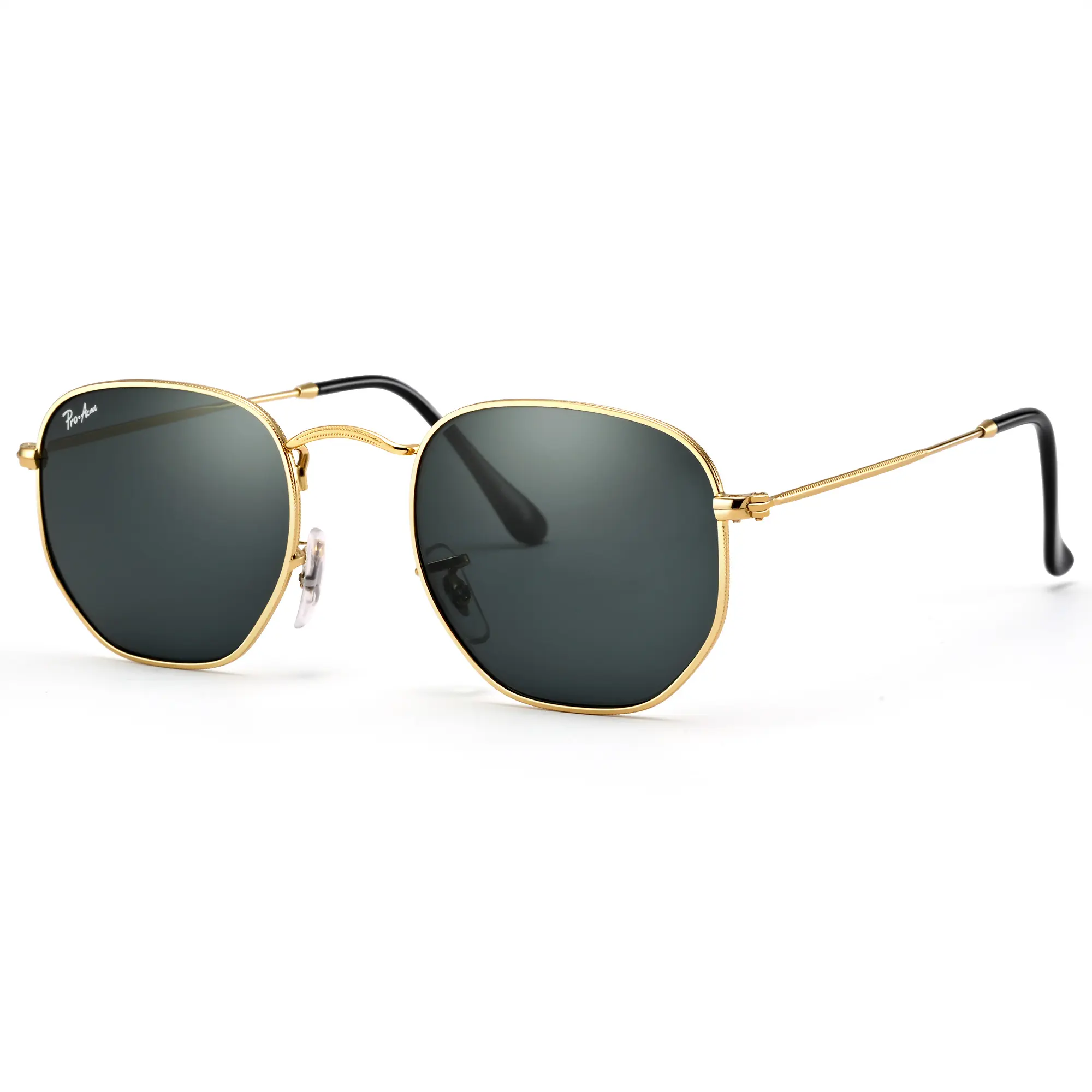 Pro Acme Retro Small Square Hexagonal Frame Sunglasses – Real Glass Lens, Trendy Unisex Fashion Shades