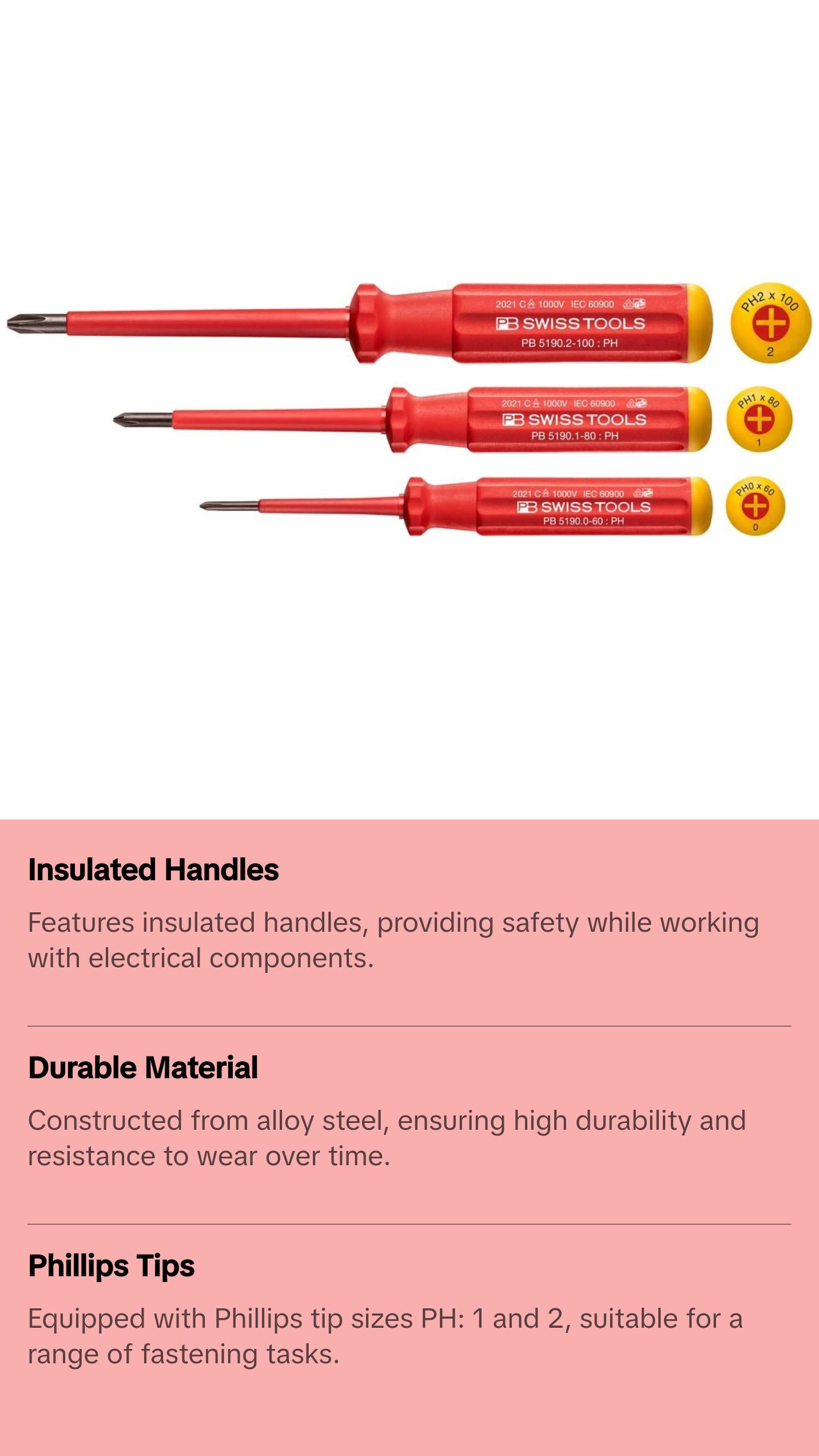 PB Swiss Tools PB 5548 Classic VDE Screwdriver Set, Slim, 3pcs