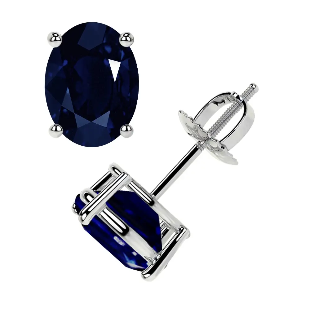 Classic Four Prong Oval Cut Blue Sapphire Stud Earrings (4.50cttw)- EBS002-9X7-AA