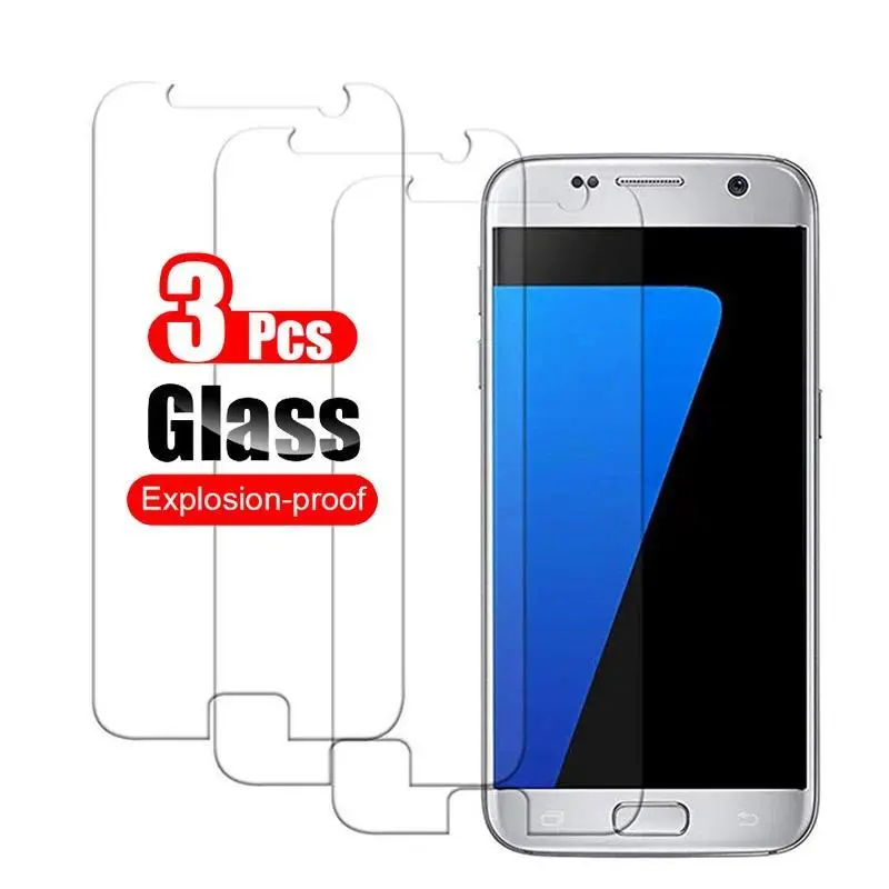 3Pcs 9H Tempered Glass Screen Protector for Samsung Galaxy S7 G930/G930F - Transparent Protective Cover, Mobile Phone Accessory with Installation Cloth