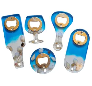 Resin Bottle Opener with Seashells – Ocean Beach Bar Tool, Handmade Coastal Gift