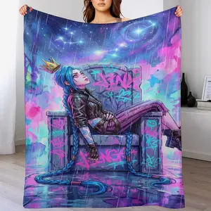 "Arcane" Jinx "Graffiti Throne" Throw Blanket — Jinx Beneath the Starry Sky — Soft Gothic-Style Art Blanket — Alternative Aesthetic Home Decor — A Gift for Fans