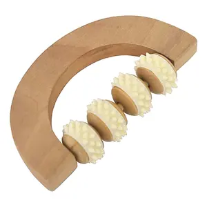 Body Care Body Massager 4 Rotable Rollers Well-Being Natural Wood