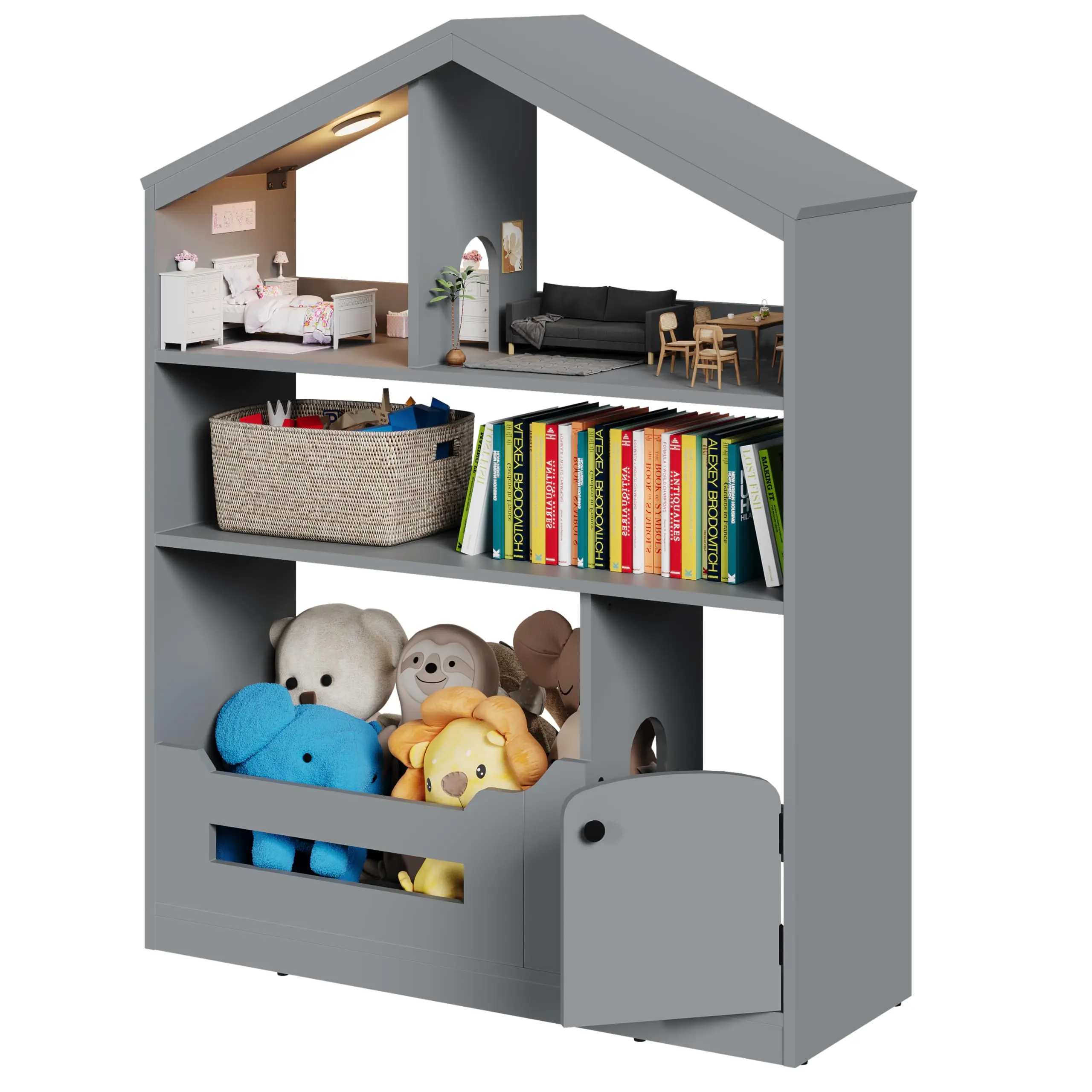 Garvee Children's Bookshelf, Toy Storage Organizer, Wooden Bookshelf for Toddlers, Dollhouse Bookshelf for Playroom, Bedroom, Nursery, Classroom,