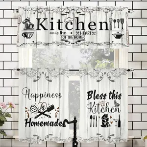 SoftHaven Home Made in USA Vintage Rustic Farmhouse 3-Piece Kitchen Curtains & Valances Set, Elegant Country Style Rod Pocket Window Drapes, Reusable Washable Polyester Home Decor for Kitchen Windows