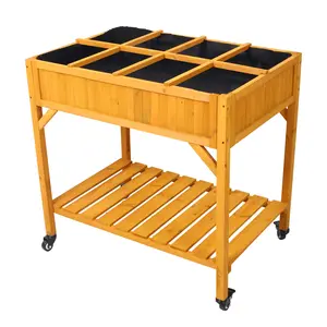 YYDS Elevated 8 Pocket Herb Garden Bed, Mobile Raised Customizable Wood Planter for Herbs, Vegetables, Flowers w/ Lockable Wheels, Storage Shelf, Drainage Holes