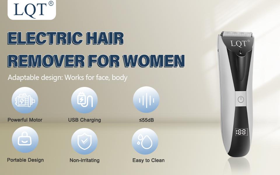 LQT Cordless Hair Clipper for Women, Electric Bikini Trimmer, Body Hair Shaver, Pubic Hair Trimmer, Rechargeable Intimate Grooming Kit with LCD Display, 2 Guide Combs, USB Charging