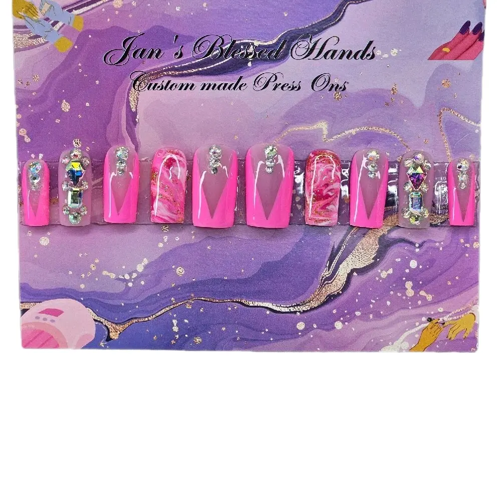 Pink and White Marble Bling Press-On Nail Set Pink and White Marble Bling Press-On Nail Set