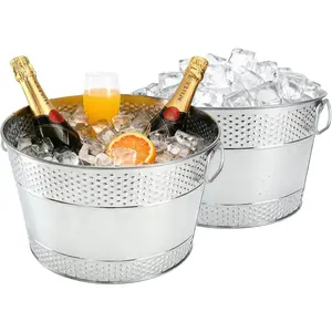 2 count Beverage Tub Large Ice Bucket For Parties, Thick Metal Galvanized Tub Drink Buckets, Beverage Bucket with Handles, Drink Bucket for Indoor & Outdoor Party (Sliver)
