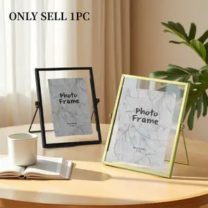 1PC Modern Simple Photo Frame, Iron Material, Golden Frame Decor, Suitable for Multiple Sizes of Photos, Home Decoration, Desktop Photo Frame Ornament