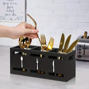 Wooden silverware rack with 3 compartments, kitchen counter cutlery storage box, organizer of each kitchen chopstick and spoon, silverware caddy table rack for kitchen counter spoon, fork storage, cutlery box for picnics, parties, Home Kitchenware