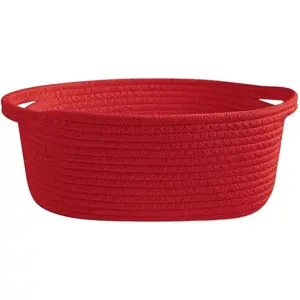 Small woven storage basket, cute cotton rope gift baskets for christmas, baby nursery storage bins with handles for toys, towels, gift baskets empty, decorative organizer box 12"x 8" x 5"