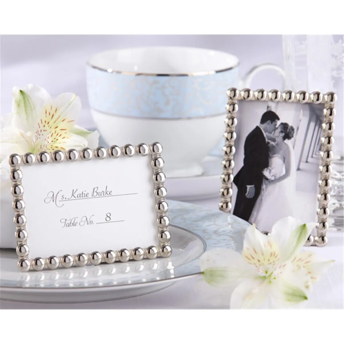 Kate Aspen Elegant Design Picture Frame - Silver-Finish with Faux Pearl Accents, Velvety Black Back, Mini 3x2.25in Photo Holder for Nursery, Ideal for Baby Shower Celebrations