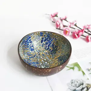 Cabilock Coconut Bowl Natural Coconut Half Shell Dessert Bowl Serving Bowl for Salad Candy Container Nuts Holder Fruits Bowl Food Storage Bowl Blue Yellow Salad Serving Bowls