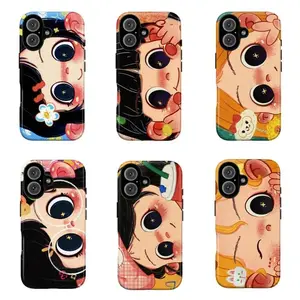 Lovely Dreamy INS Glittering Big Eyes Comic Two-In-One Phone Case Durable, Shock-Absorbing, and Trendy Protection iPhone17 16, 15, 14, 13, 12 11 Plus, Pro, Max, and Samsung S26-22 Perfect Birthday Gift for Friends