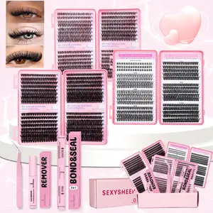 False Eyelashes D Curl Mixed Length Synthetic Fiber DIY Kit, Natural Look Lashes Set with Glue Remover Tweezers for Beginners, DIY Eyelash Extensions