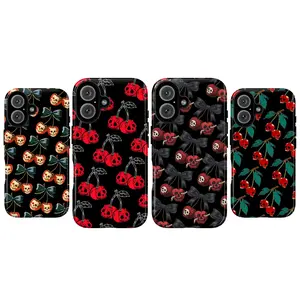 Gothic Cherry Skull Phone Case – Red & Black Aesthetic Phone Cover for iPhone 17 16 15 14 13 12 11 Pro Max & SS Galaxy S25 S24 S23 S22 S21 Ultra |   Punk Rock Dark Goth, Emo Grunge |   Creepy Cute Halloween Phone Case, Spooky Red Gift for Women Men Her Hi