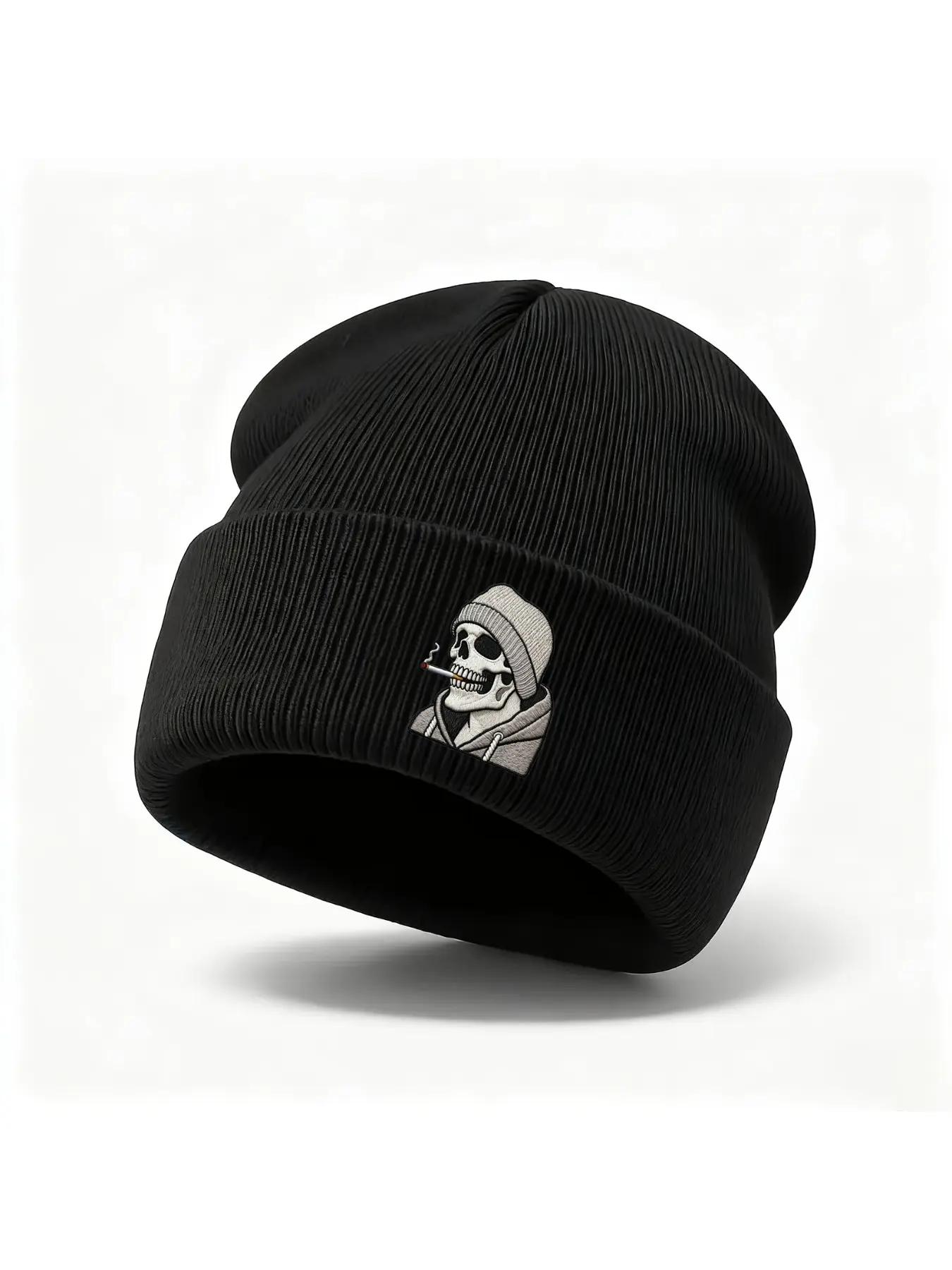 Unisex Knit Cozy Beanie with Embroidered Skull Design, Casual Fitted Cool Hat for Fall & Winter, Street Fashion Outdoor Sports Cap, Knit Hats, Knitting Beanie, Knitted Hat, Graphic Hats