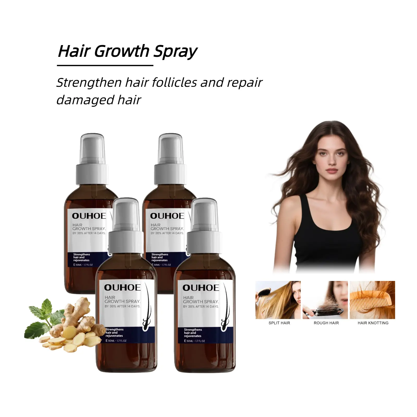 Hair Growth Spray: Promotes healthy growth, nourishes scalp, strengthens weak hair.Lightweight spray formula-fast-absorbing, works for all hair types, ideal for daily use. Haircare Peppermint Repair thickening products woman regrowth， frizz free