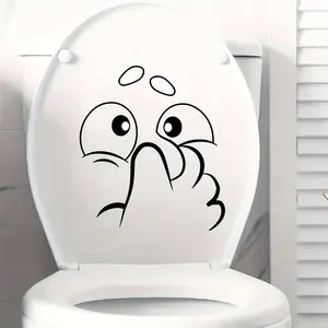 Humorous Expression Toilet Sticker, Bathroom Decorative Adhesive Decal, Fun Wall Decoration for Bathrooms & Restrooms