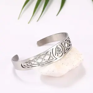 Asgard Crafted Handcrafted Stainless Steel Valknut Symbol & Celtic Design Bracelet Silver Color Personality Trend Geometry Style