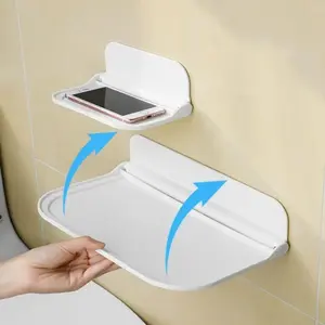 Foldable Wall Mounted Shelf, Punch-Free Phone Holder, Multipurpose Phone Holder, WiFi Router Storage Tray, Bathroom Organizer, Home Organizer, Folding Accessories