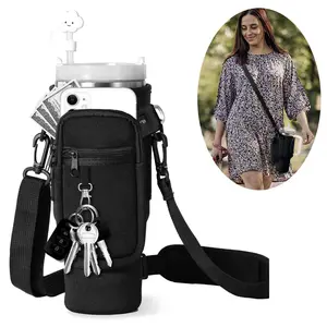 Water Bottle Carrier Bag for Stanley Cup 40/30oz with Phone Holder Pockets, Water Bottle Cross-body Bag with Adjustable Shoulder & Hand Strap