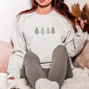 Embroidered Christmas Tree Sweatshirt, Cozy Holiday Crewneck, Merry Christmas Pullover, Winter Sweater, Cute Xmas Gift for Her