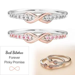 925 Sterling Silvery Inlaid with Synthetic Pink Synthetic Two-color Infinity Ring Women's All-match Jewelry Thin Ring Women's Ring Jewelry Accessories