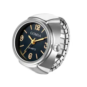 Women Finger Ring Watch: Retro Stretchy Elastic Band Men Ladies Round Black Dial Quartz Analogue Lightweight Novelty Watches