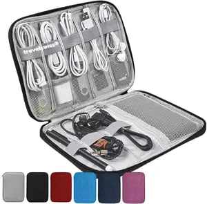 Travel Case Carry Pouch Electronic Accessories Organizer Portable Waterproof Double Layers All-in-One Storage Bag for Power Bank USB Cable Mouse Cords Charger Phone Earphone Flash Drive Black