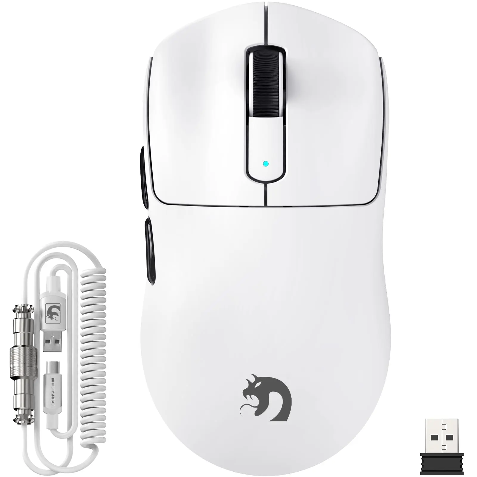 MAMBASNAKE M3 Wireless Gaming Mouse, Wireless/2.4G Wireless/Wired Mouse with Coiled Mouse Cable, Dual Driver Gaming Mouse for PC/Xbox/PS/MAC, Gaming Accessories