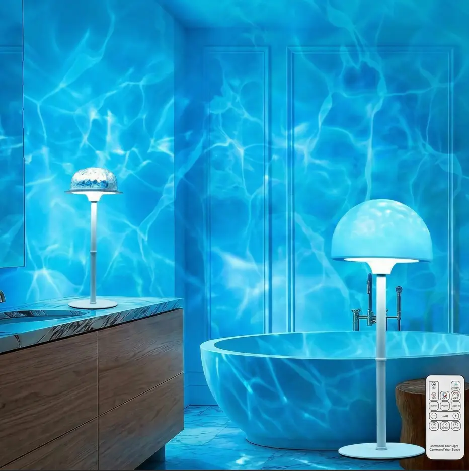 4 in 1 Shower Lamp Waterproof Bathroom Lamp Ocean Wave Projector Light Northern Galaxy Light 16 Color Rechargeable Remote Control lumena Lamps for Inside Shower/Bathtub