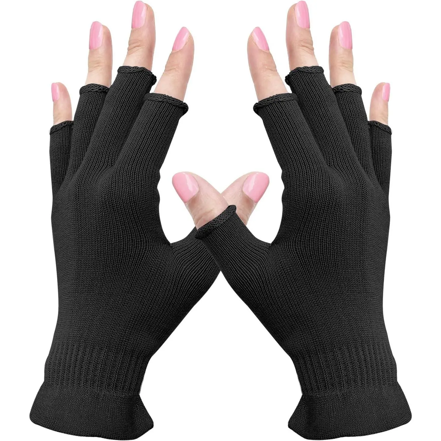 Fingerless Moisturizing Gloves, Half Finger Touchscreen Beauty Glove for Eczema, SPA, Dry Hands, Skin Treatment, Summer Sun UV Protection (L/XL, Black-1 Pair) Haircare Heatless
