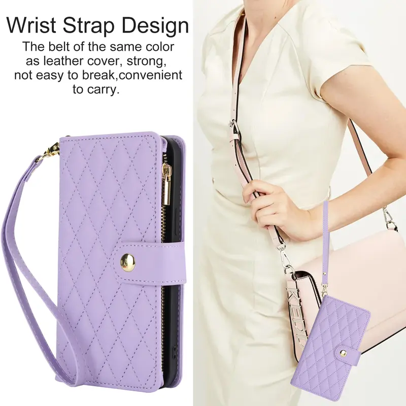 HISTORYOO For Samsung Galaxy S26 S25 Ultra S24 S23 Plus S22 S21 FE S20 Wallet Case Built-in Crossbody PU Leather Cash Slot Zipper Purse Credit Card Slot Holder Carrying Handbag Stand Phone Shell Adjustable Lanyard Detachable Strap Wrist for Women Ladies