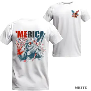 'Merica Bigfoot Shirt, Patriotic Sasquatch USA Flag Tee, Funny American Bigfoot Graphic T-Shirt, Red White Blue Freedom Shirt, Independence Day Party Gift for Men Women, Patriotic Fourth of July Apparel