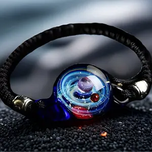 Glass-blowing handmade DIY art glass bracelet, planet stars, night sky galaxy bracelet, mini universe glass 3D galaxy unique gift
