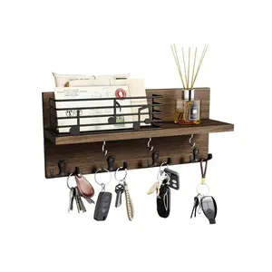 1pc Rustic Wood Key And Mail Holder For Wall With 4 Double Hooks - Organize Your Entryway And Hallway With Style,Logue Notes, Wooden Key Setting, Wall -Mounted Storage Brackets, Furniture Accessories, For Storage And Decorative Rooms