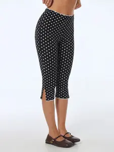 Women's Black White Polka Dot Lace Hem Capri Pants 2026 Y2K Retro High Waisted Slim Fit Casual Streetwear Summer Daily Trendy Going Out Stylish Bottoms Viral TikTok Fashion Essential