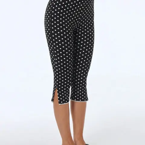 Women's Black White Polka Dot Lace Hem Capri Pants, 2026 Y2K Retro High-Waisted Slim-Fit Casual Chic Comfy Stretchy Streetwear, Summer Daily Trendy Fashion, Stylish Bottoms for Going Out, Casual Fashion Fitted