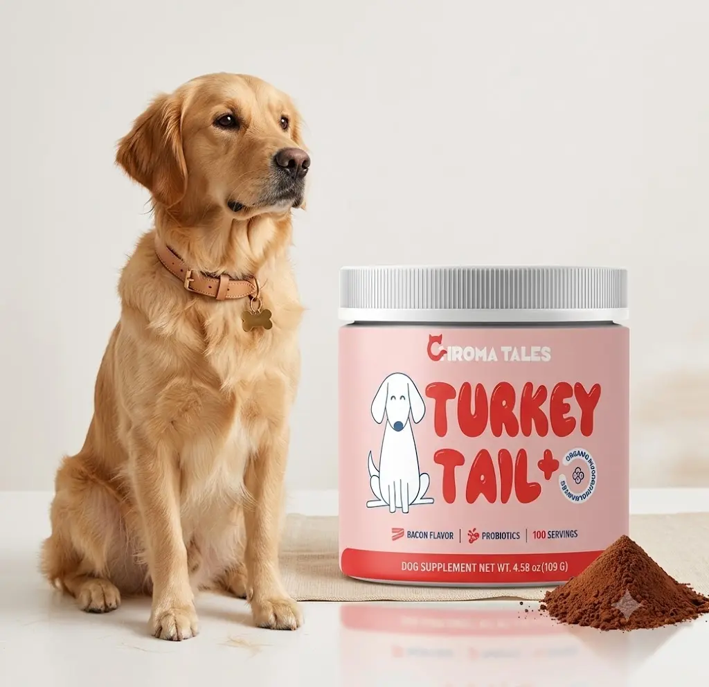 CHROMA TALES Turkey Tail Mushroom Dog Food Topper with Probiotics for dogs, Grain-Free Bacon Flavor, Dog Immune Support, Gut & Digestive Health, Freeze-Dried Mushroom Supplement, Limited Ingredient for Puppies & Adult Dogs, 100 Servingslimited ingredient