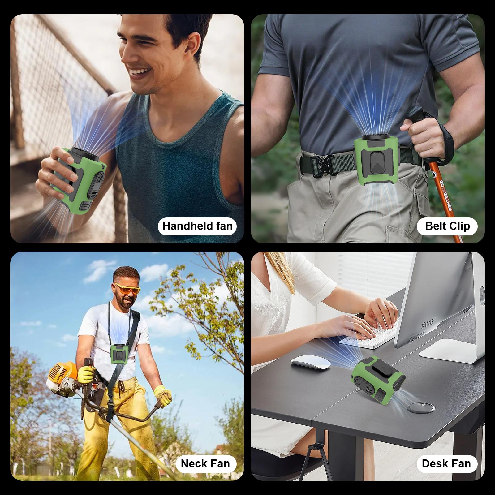 2026 Upgrade 10000mAh Portable Waist Fan Clip on Wearable Belt Personal Fan Rechargeable Battery Operated with 5 Speeds & Flashlight Neck Hands-Free 40H Cooling for Hiking, Camping & Summer Adventures, Outdoor Camping Accessories Power Bank