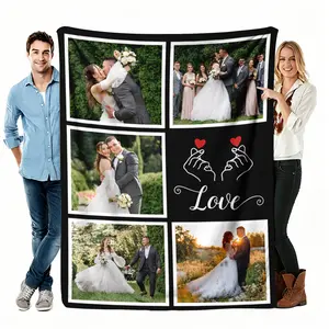 Custom Photo Flannel Blanket - Personalized, Printed Fabric, Send Photos via Shop Chat, Wedding Day Collage Throw, Cozy for Sofa/Bed, Wedding Anniversary Keepsake Gift for Couples, Personalized Blankets, Printed Fabric Blankets