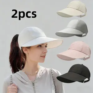 2-pack of spring/summer sun-protective baseball caps, unisex, lightweight and adjustable, Velcro closure, wide brim, suitable for all seasons, elastic design.