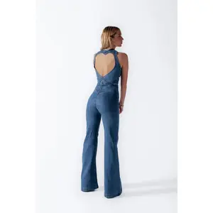 Backless Heart Denim Overalls