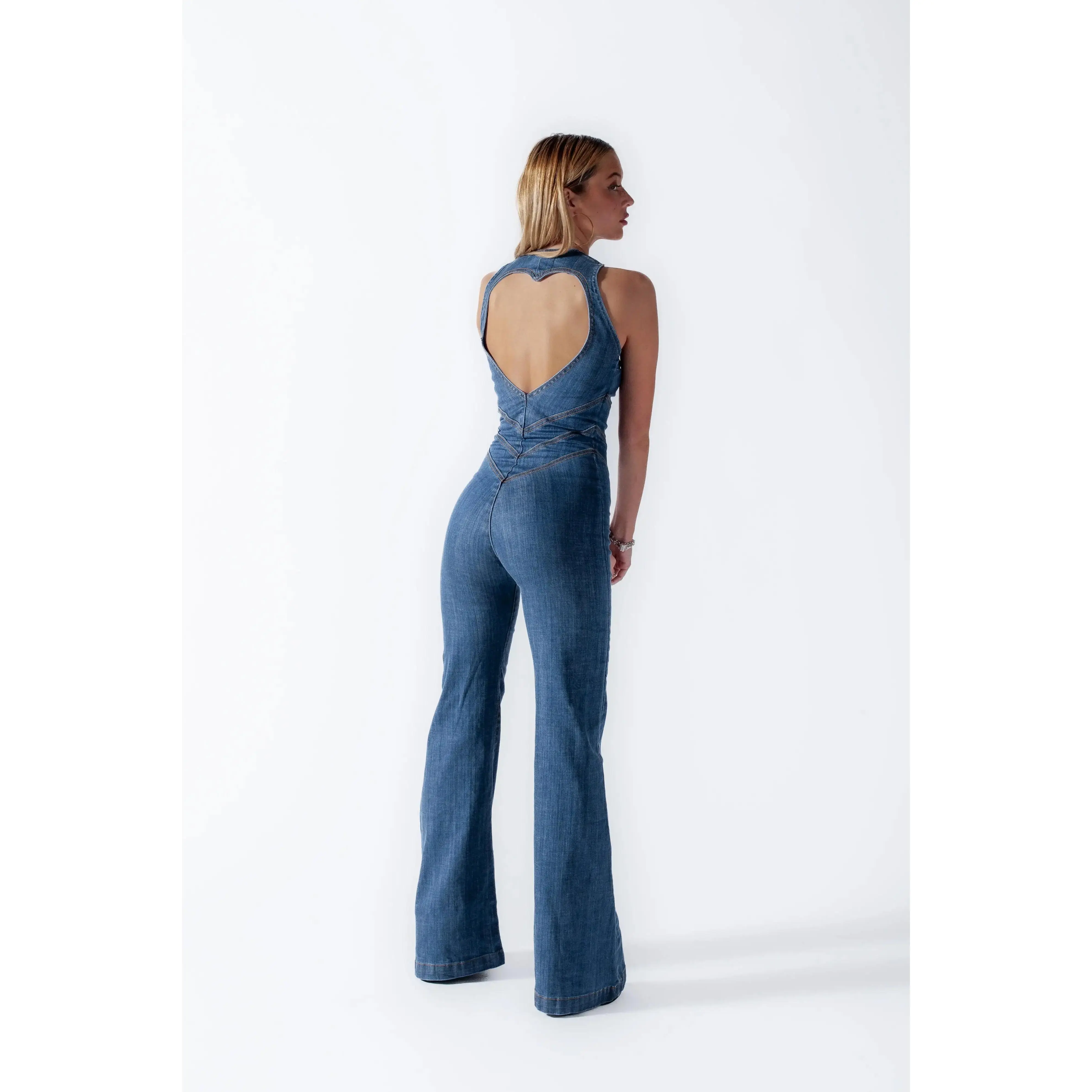 Backless Heart Denim Overalls