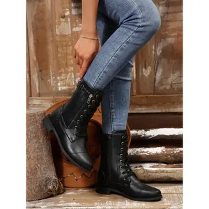 Women's classic plush combat boots, warm midsole boots, zip up motorcycle boots, comfortable winter walking shoes, women's short boots, women's work boots
